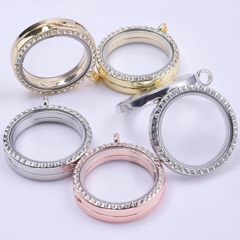 Magnetic Photo Locket Pendant With Crystals Glass and Secure Closure for Everyday Wear