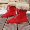 Damen -Gefütterte Schnür-Winterstiefel mit Pelzkragen und runder Spitze