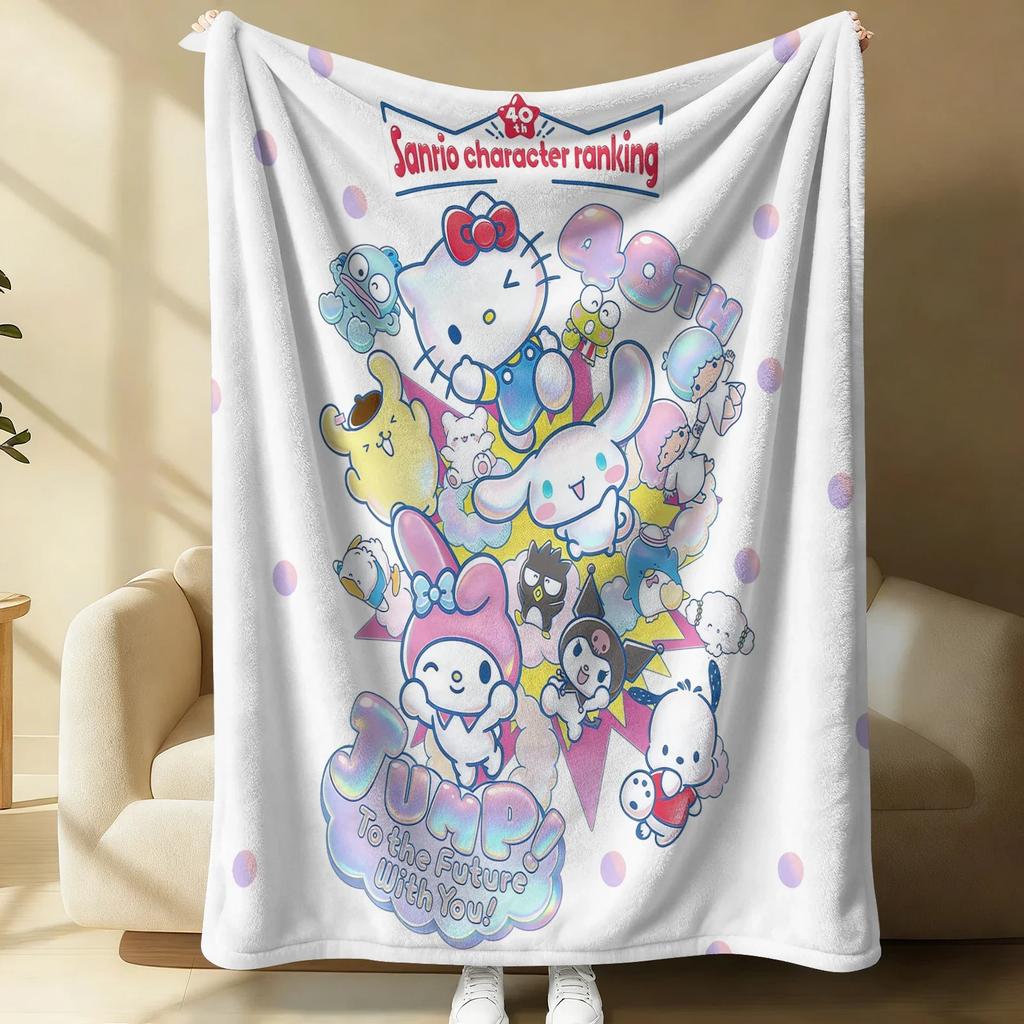 Playful Sanrio Collage Flannel Blanket Soft Warm Throw Hello Kitty Couch Bed Cover Lightweight Summer Nap Blanket Sweet Gift