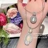 White Chalcedony Hand Bouquet Egg-Shaped Gemstone Necklace, Water Spirit Water Spirit Plated 18K Gold Water Foam Jade Pigeon Egg Earrings Set