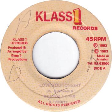 

7inch Record GEORGE NOOKS TRINITY Love You Tonight NONE Klass 1 Records 1983 Jamaica Reggae Ska Dub Used