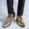 Luxury Designer Fashion Men's Gold Pointed Lace Up Chelsea Shoes Male Formal Wedding Prom Dress Prom Loafers Homecoming