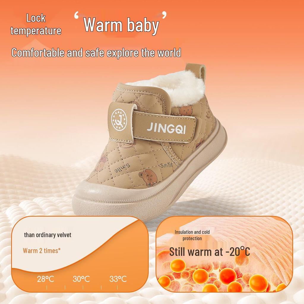 Jingqi Fleece-Lined Infant Cotton Shoes: Warm Winter First Walker for Boys & Girls, Low-Top, Ages 1+