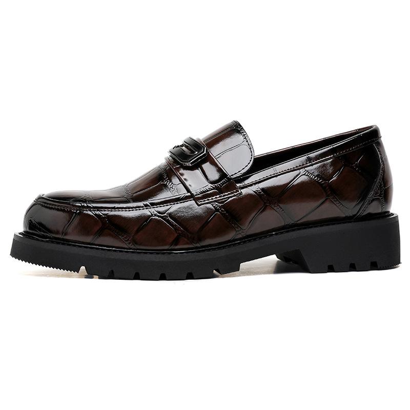 Platform Leather Shoes British Tide Business Dress Shoes Heightening Hair Stylist Big Head Round Head Casual Leather Shoes