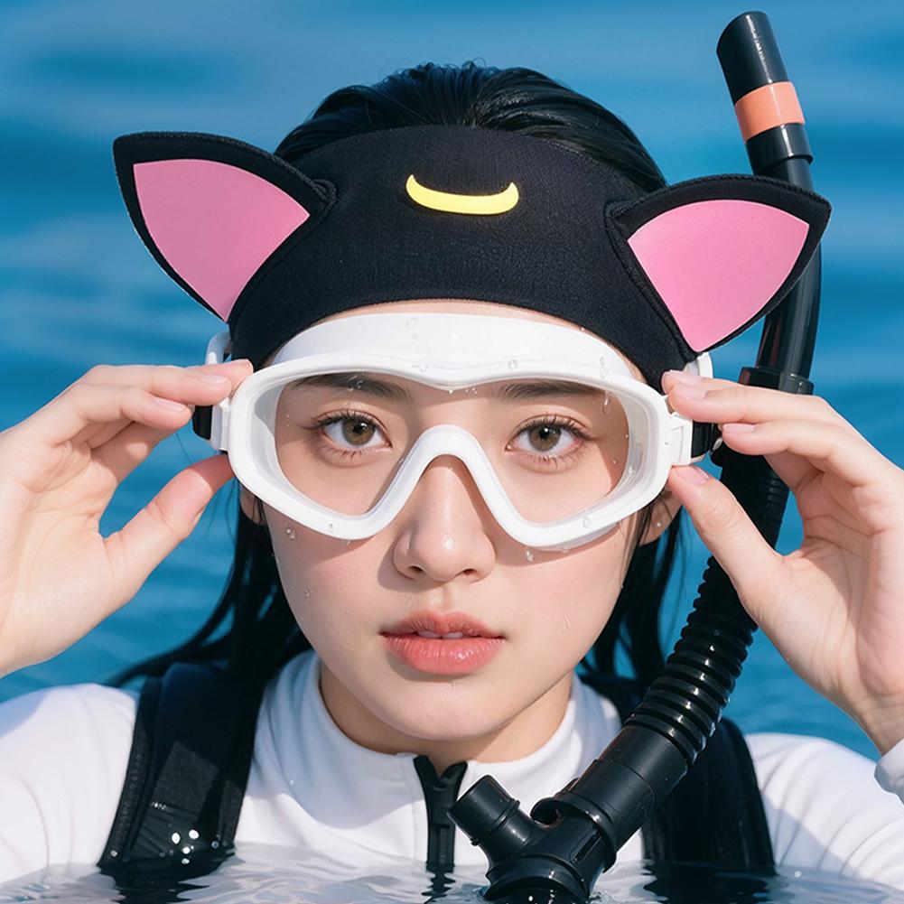 3mm Diving Headband Black Cat Ears Swimming Headband Neoprene Scuba Wetsuit Hood for Women Kids Keeping Water Out Hold