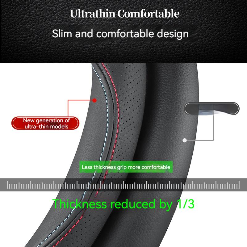 Full Leather Cover For All Seasons Auto Steering Wheel Cover Ultra-Thin Non-Slip Round Breathable Car Steering Wheel Protector
