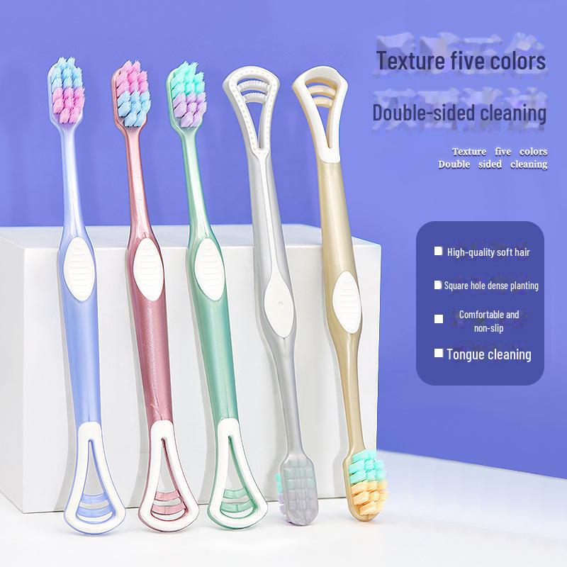 Five-Pack Soft-Bristled Toothbrushes with Tongue Scrapers - Premium Quality for Home Use