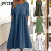 Fashion Summer Spring Solid Color Print Short Sleeve O-Neck Casual Dresses