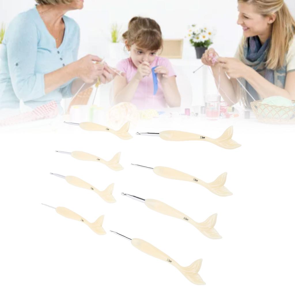 8Pcs Crochet Hook ABS Fish Tail Handle Aluminum Hook 2.5mm to 6.0mm Ergonomic Handle Crochet Hook Se
