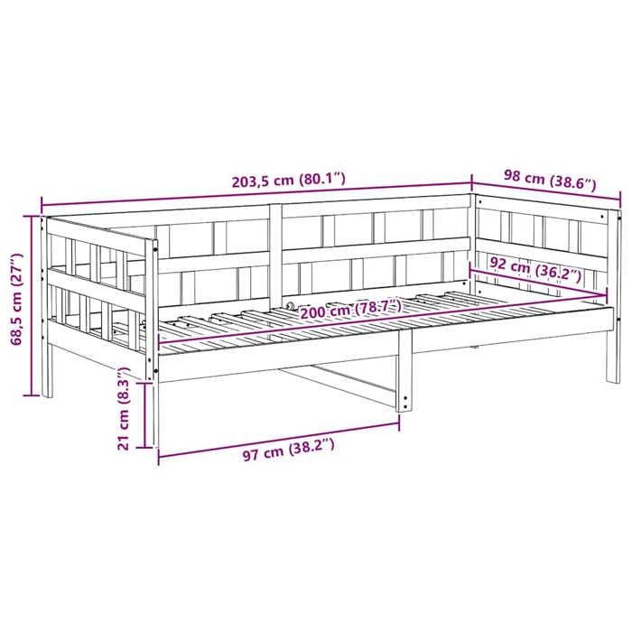 VidaXL Lit de Jour, Canapé-lit, Lit d’Invité, Meuble de Chambre à Coucher Intérieur, Moderne, Cire Marron 90x200 cm Bois de 844408