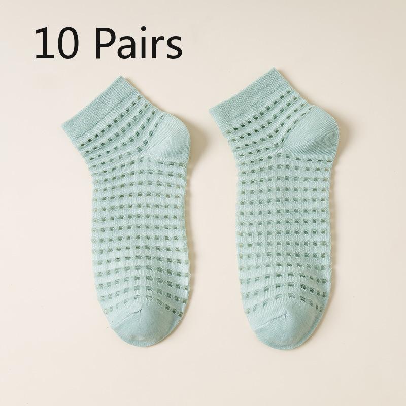 

10 пар женских носков на весну и осень, милые однотонные сетчатые, влагоотводящие, дышащие, эластичные, из хрустального шелка с резными отверстиями 10 pairs синий