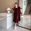 Socialite's Golden Velvet Long Dress Women's  Temperament Waist Cinching Light Luxury Hip Hugging