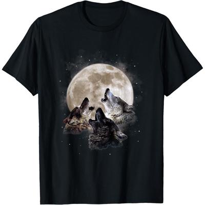 Three Wolves Howling At the Moon - Wolf Lover T-Shirt
