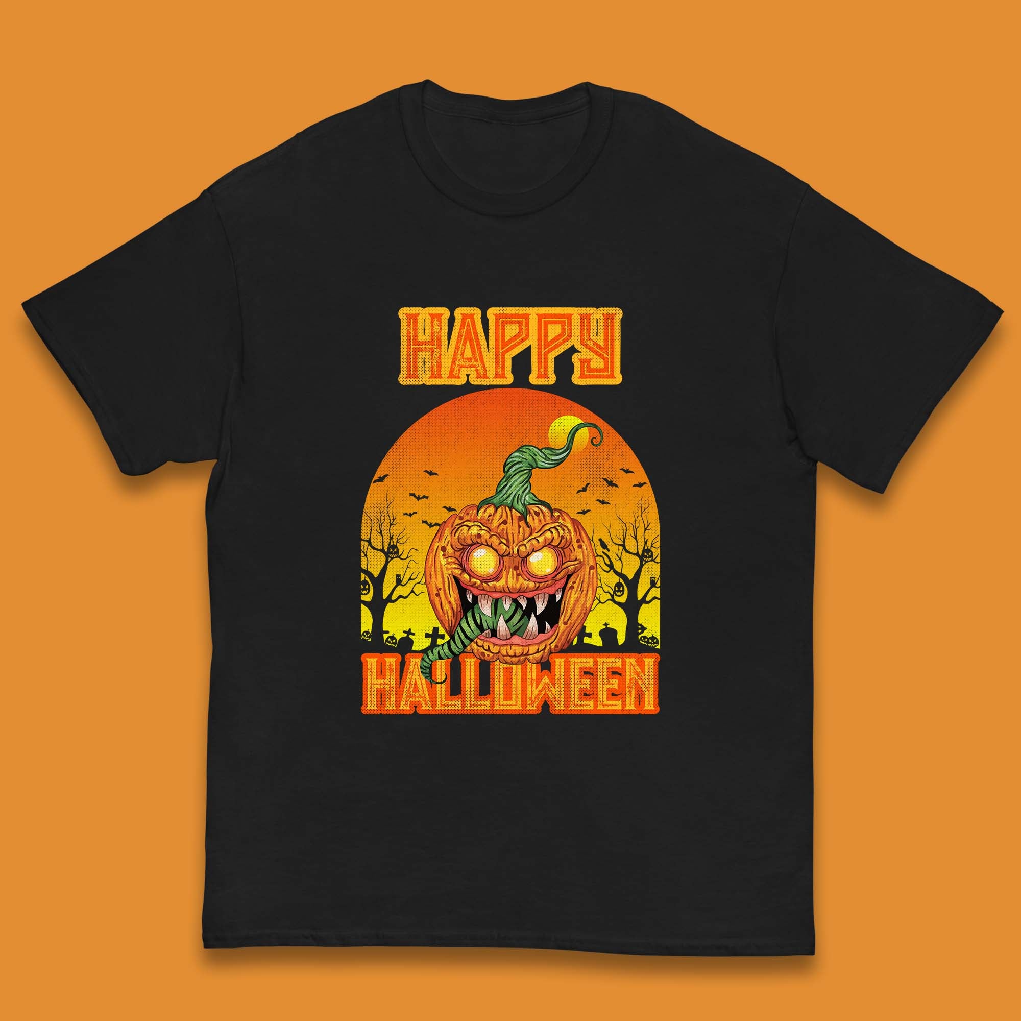Happy Halloween Zombie Monster Pumpkin Jack-o-lantern Spooky Season Kids T Shirt 100