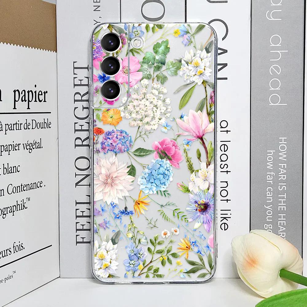 Cute Flower Painted Phone Case for Samsung S22 S21 FE Ultra Clear Silicone Soft Cases for Samsung Galaxy S25 S24 S23 Plus Covers