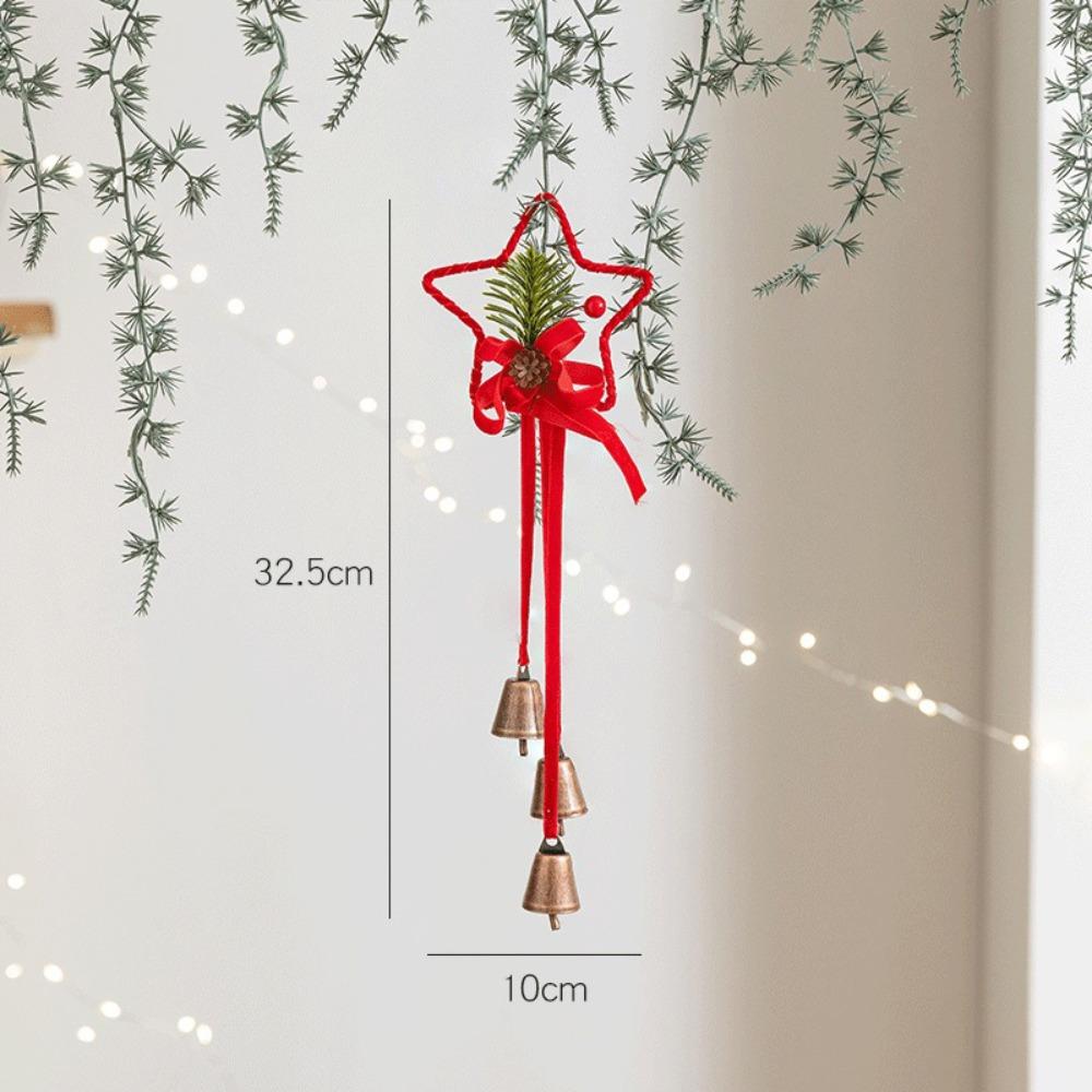 Iron Retro Christmas Bell Red Star Bow Car Decoration Xmas Tree Hanging Bells  Home Decoration