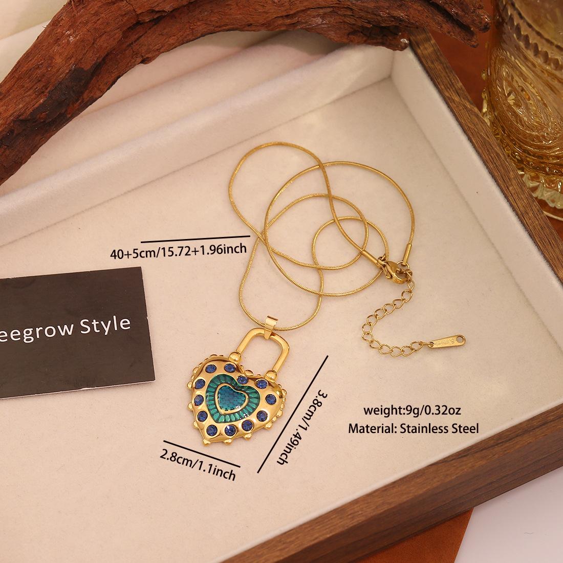 New Retro Green Butterfly Heart Pendant Necklace Cross Flower Stainless Steel Clavicle Chain