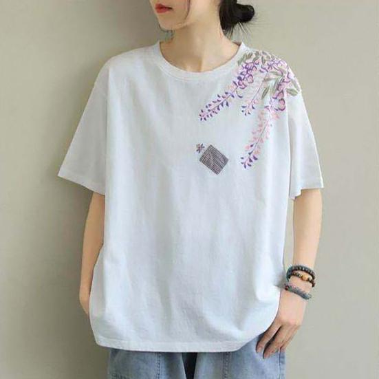 LINKIOM Women Vintage Print O-Neck Floral Button Shirt Short Sleeves Top Blouse LINKIOM Women Vintage Print O-Neck Floral Button Shirt Short Sleeves Top Blouse