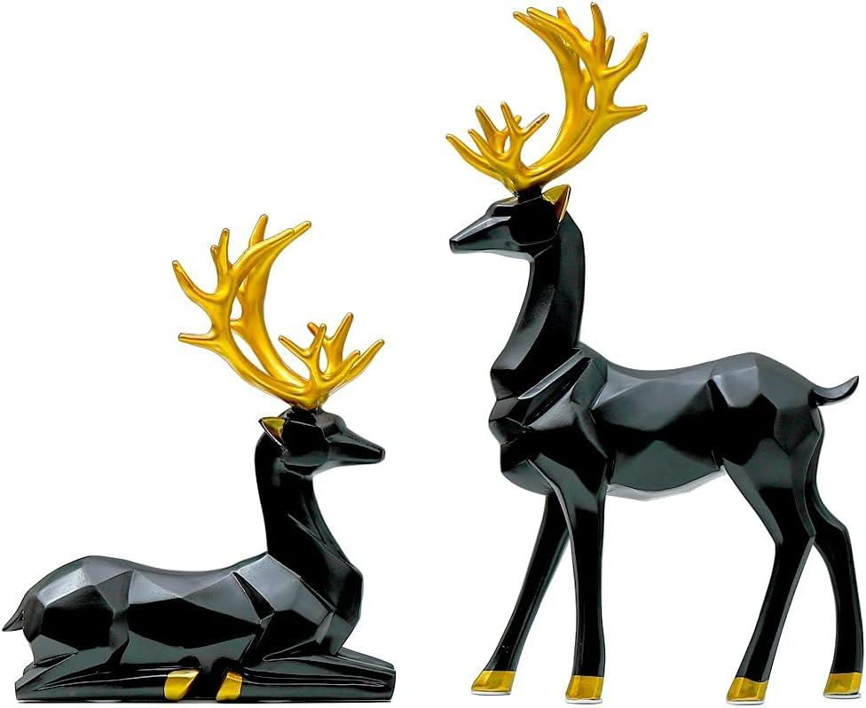 Nordic Resin Geometric Elk Sculpture Sitting Standing Deer Statues Christmas Reindeer Home Decor For Living Room Tv Cabinet Wine