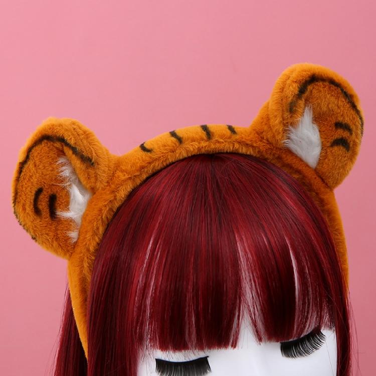 Plyšová čelenka se zvířecími tygřími ušima a kresleným vzorem, nadýchaná cosplay ozdoba hlavy