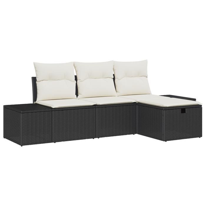 VidaXL Ensemble de Canapé de Jardin 4 Pièces avec Coussins Noir Poly Rattan 3359346