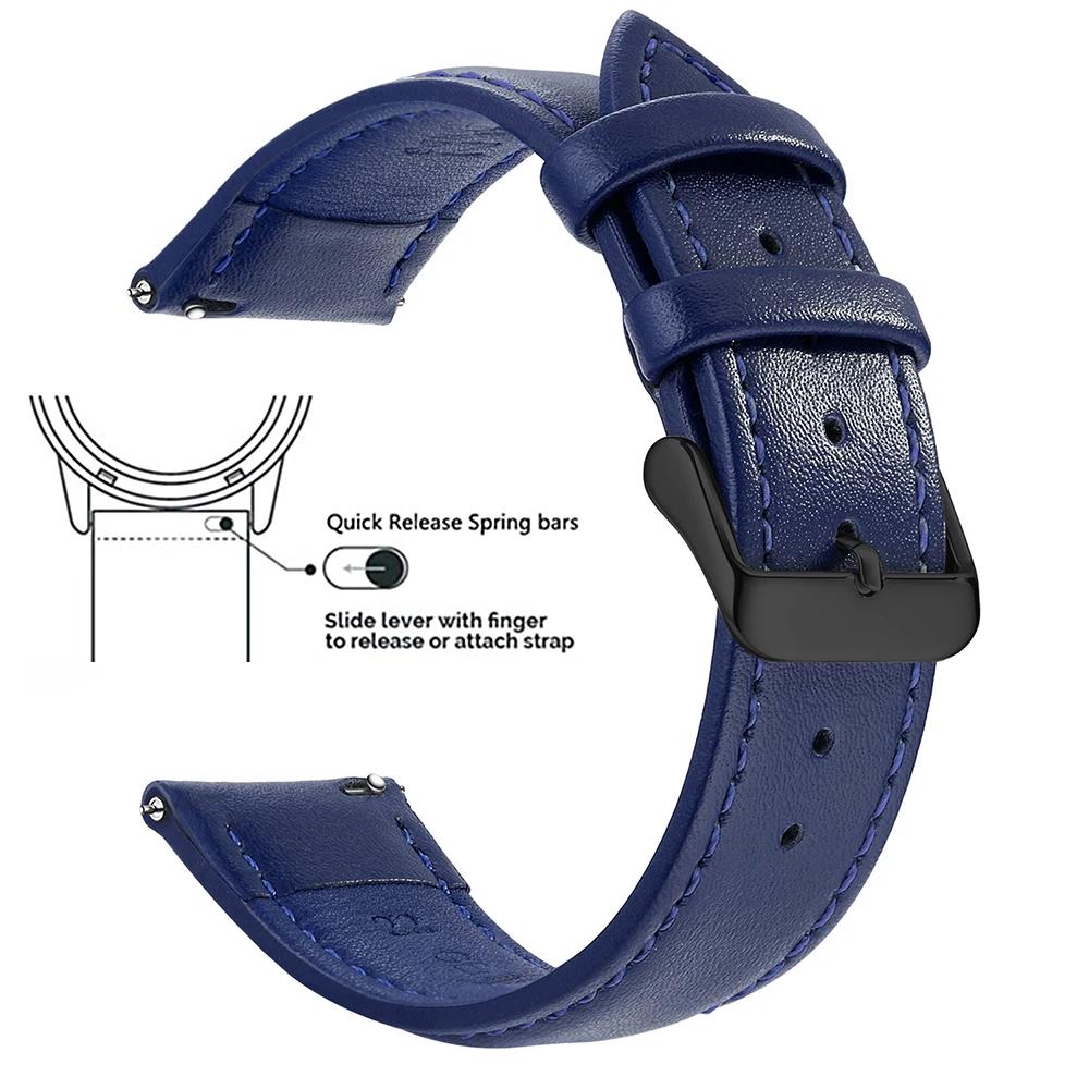 Echtes Lederarmband aus Narbenleder, Schnellverschluss 18mm/20mm/22mm Uhrenarmbänder, Passend für Samsung Galaxy Watch, Garmin Huawei Watch