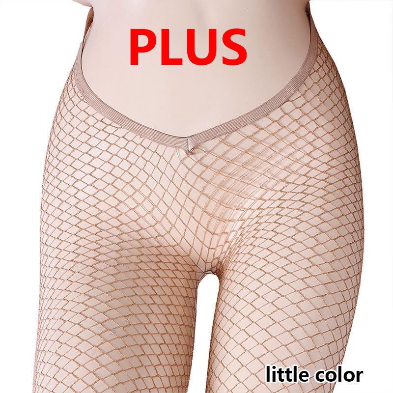 Women's Glittering V-Waist Fishnet Stockings with Silver and Gold Threads for Nightclub or Stage Wear