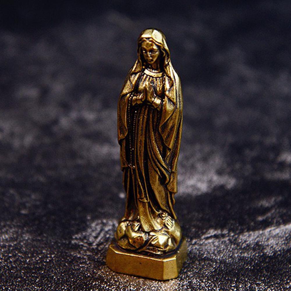 Brass Virgin Mary Figurines Portable Mini Vintage Style Religious Holy Mother Sculpture Collectibles Crafts Ornaments Home Decor