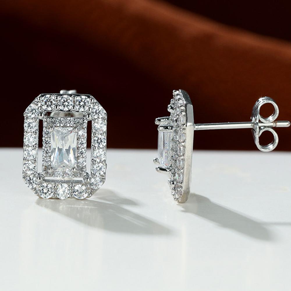 Silver Color Rectangular Shaped Stud Earrings Piercing Fashion Contracted Earrings for Women OL Style Versatile Jewelry