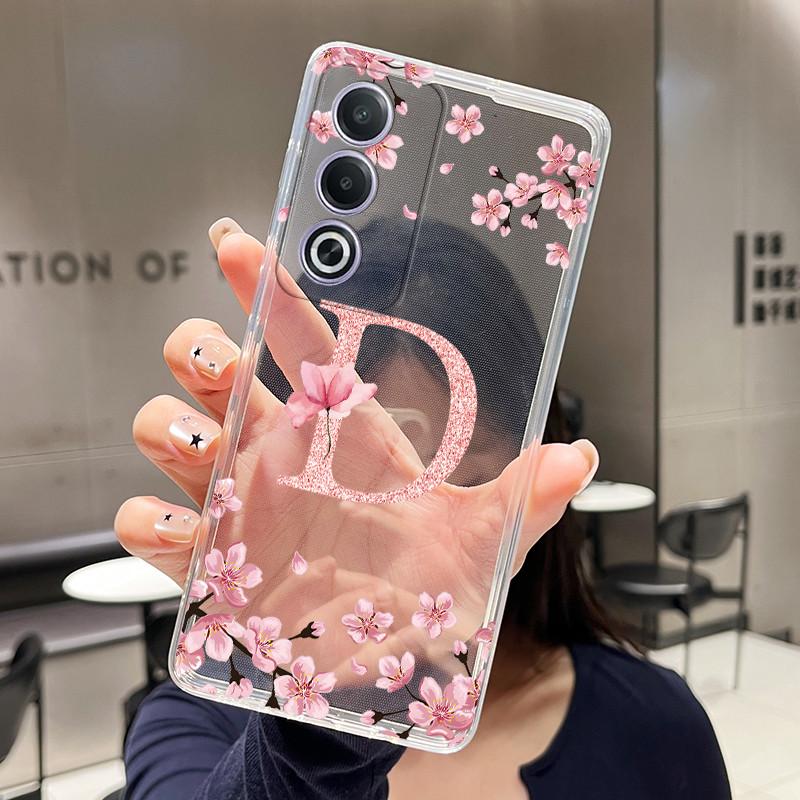 Letter Case For OPPO A3 Pro 5G A80 5G Fundas Fashion Flower Back Cover Transparent Soft Silicone TPU Clear Printing Phone Casing