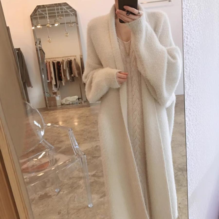Autumn Women's Loose Long Sleeve Knit Cardigan Overcoat Lazy Style Faux Fur Knit Sweater for Women