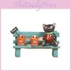 Cute Black Cat Sitting On Bench Watering Flowers Desktop Figurine With Planting Scene For Office Decor And Gift
