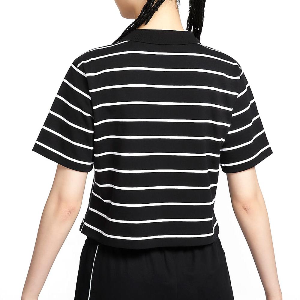 Nike Sportswear Small Logo Embroidered Color Block Striped Comfortable Casual Short Sleeve Polo Shirt Women Polo Shirts Black HM4649-010