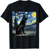 Schwarzer Schäferhund Sternennacht Van Gogh Thanksgiving T-Shirt