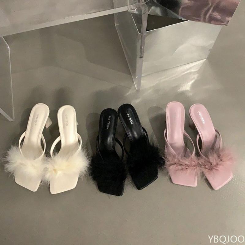 Sommer Neue Plüsch Hausschuhe Damen Französischer Stil Nische Hohe Absätze Outdoor Lässige Zehen-Flip-Flops Lässiger Komfort Damenpumps Mujer