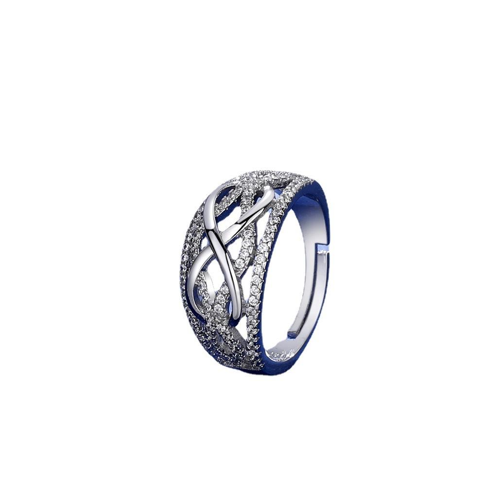 European and American style rhinestone rings for women, silver fashion hollow rings, hot-selling diamond-encrusted wedding rings