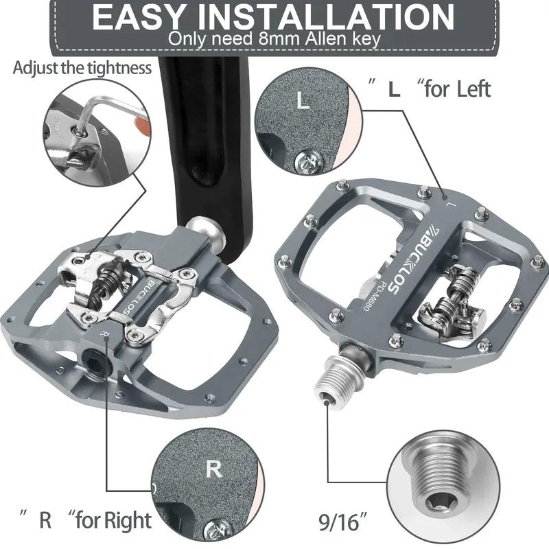 BUCKLOS MTB Pedal for SPD System Bicycle Mixed Pedal Mountain Bike Self-locking Pedals Aluminum Alloy MTB Bike Clipless Pedals