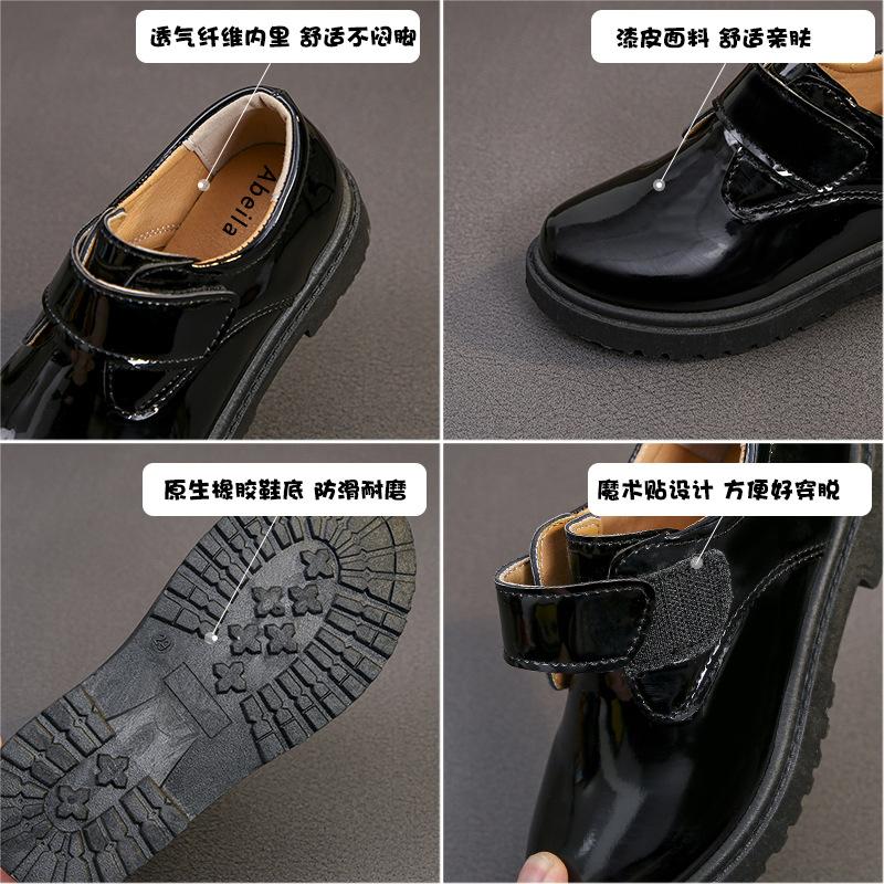 Jungen Lederschuhe Schwarz 2024 Performance Weiche Sohle Britischer Stil Kinder Schnürschuhe Rutschfest Glänzend Runde Spitze Frühling Neu PU