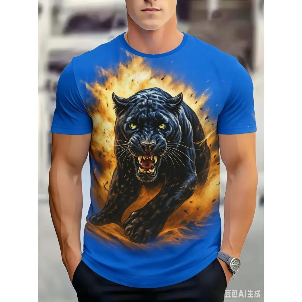 Fashion Black Panther Graphic T Shirt 3D Wild Animal Print Men Summer Casual Trend Street