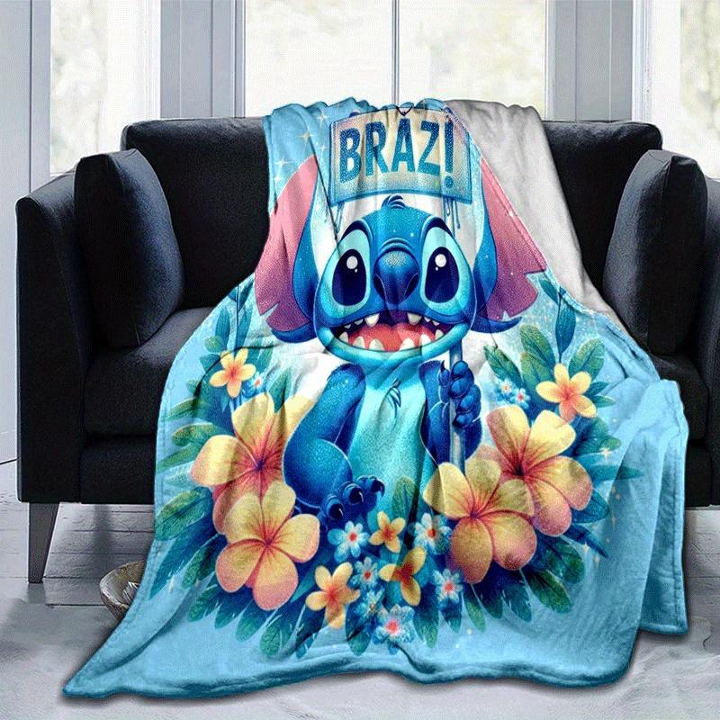 

1pc Stitch Flowers Printing Blanket - Soft, All-Season Throw for Office Blanket,Personalized Gift with Adorable Cartoon Design 80cmx120cm(31inx47in)