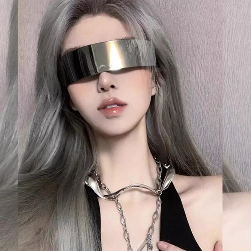 Futuristic Sunglasses Funny Mirrored Party Glasses Futuristic Rimless Eyeglasses for Women Men Halloween Cosplay Party