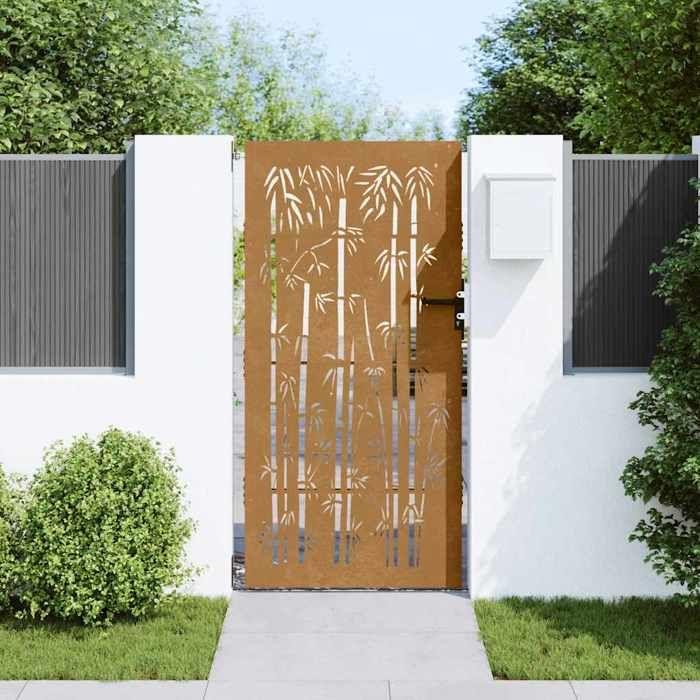 VidaXL Garden Gate 85x200 Cm Corten Steel Bamboo Design 153237