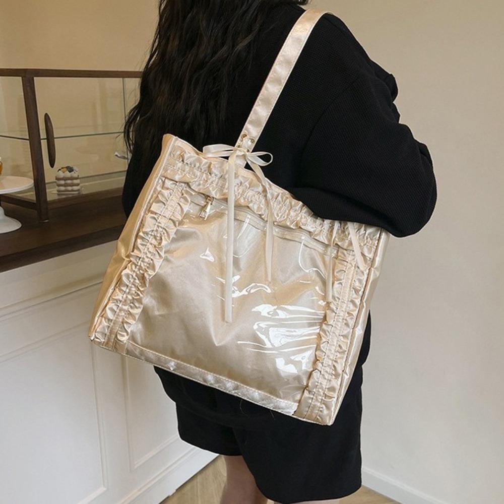 PVC Transparent Itabag Ribbon Nylon Handbag Fashion Bow Tote Bag Girls