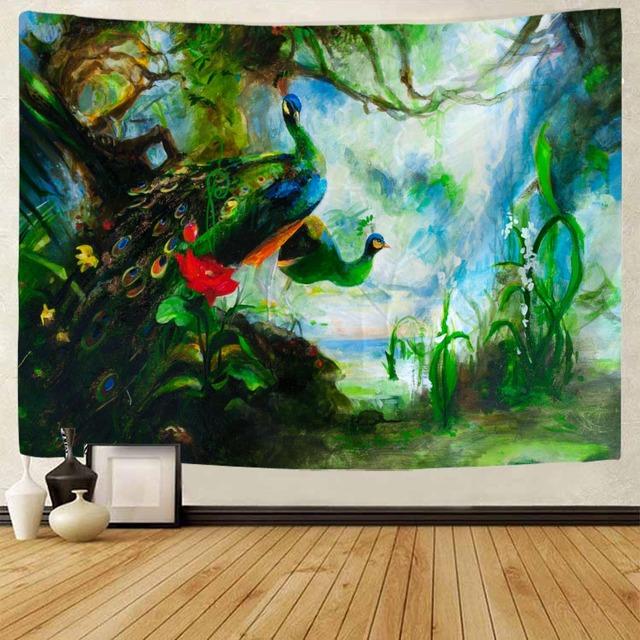 

Фэнтези загадочный лес большой гобелен животное лев ретро стиль настенный домашний тканевый настенный декор слон павлин тигр 230x150cm