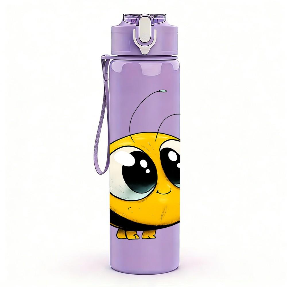 1PC Big Eyed Bee Illustration 750ml Color Plastic Sports Water Bottle Leakproof Flip Straw Lid Suitable for Sports Office Home Use