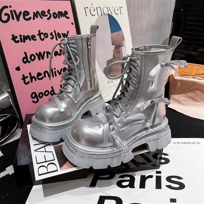 Women's Summer Thin Mesh Breathable Short Boots Bow Biker Boots Lace Up Cool Boots
