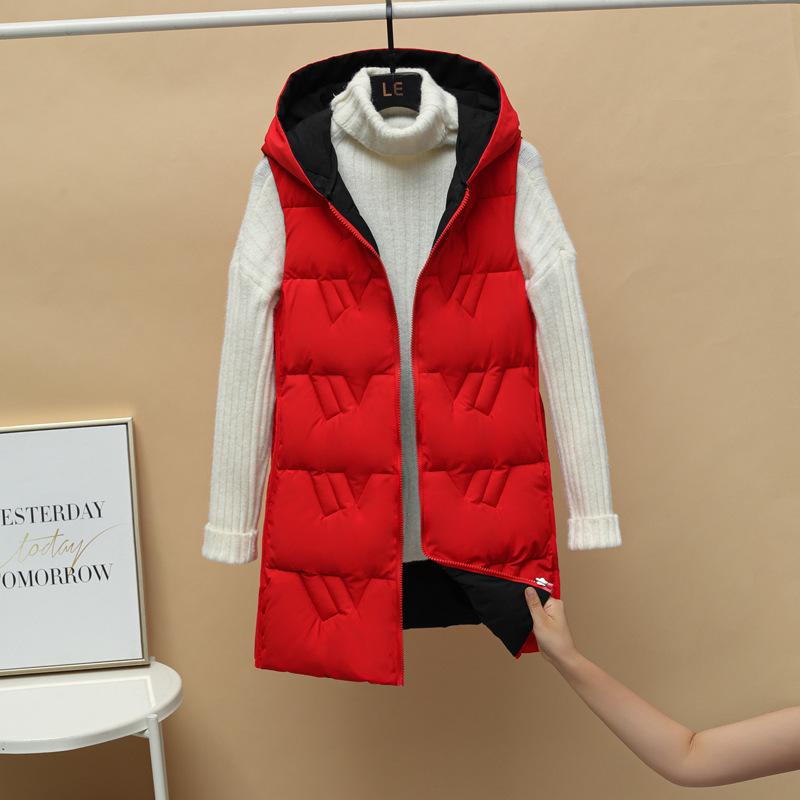 

New double-sided wear vest women s winter medium and long vest new autumn and winter down cotton vest thick coat M красный