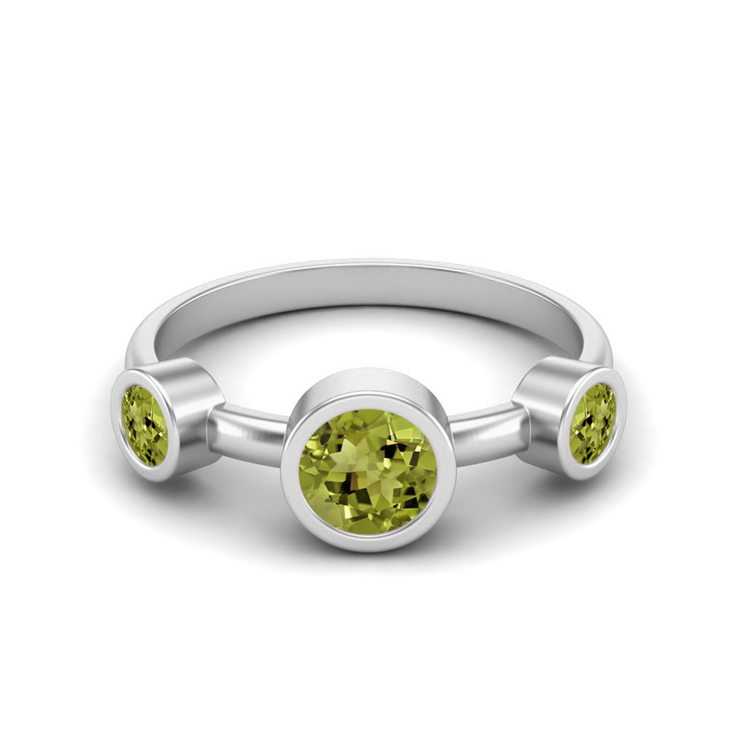 4mm Round Peridot 925 Sterling Silver Three Stone Women Promise Ring 5 белый
