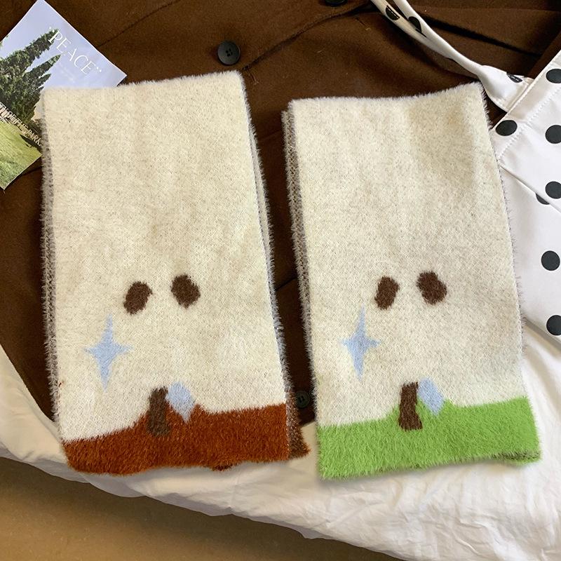 Cartoon Apple Core Knitwear: Cute Childlike Plush Scarf for Students & Couples - Warm Neck Gaiter for Autumn/Winter
