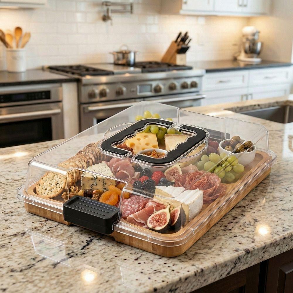 Square Cheese Tray Transparent Acrylic Lid Biscuit Snacks Platter Snack Service Trays  Holiday